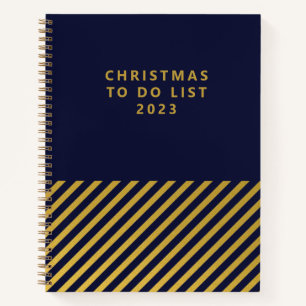 Christmas To Do List Classy Blue Gold Foil Stripes Notebook