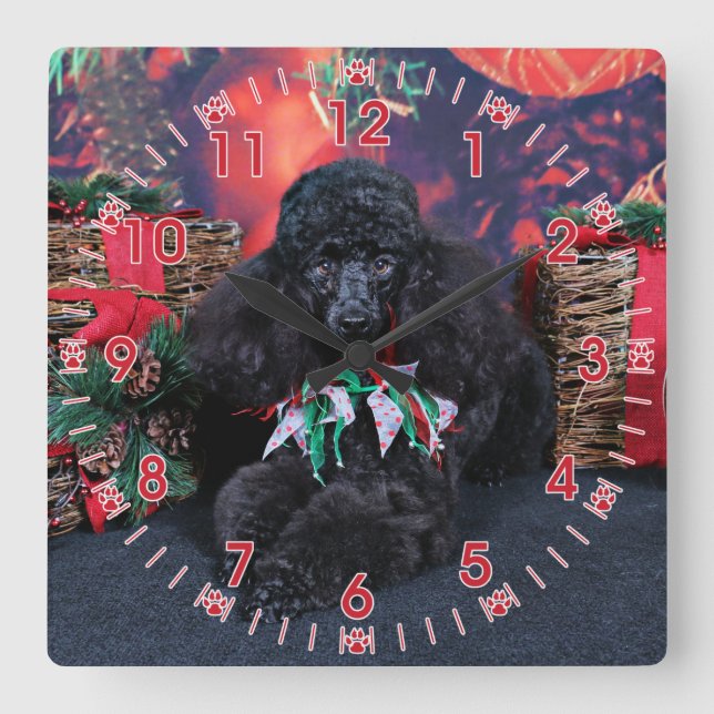 Christmas - Toby - Poodle Square Wall Clock (Front)