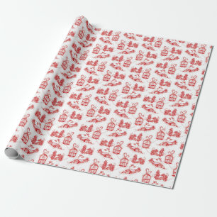 Christmas Toile Wrapping Paper   Red