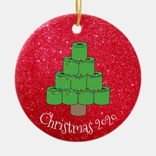 Christmas Toilet Paper Tree Covid  2020 Glitter Ceramic Ornament