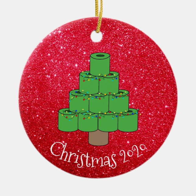 Christmas Toilet Paper Tree Covid  2020 Glitter Ceramic Ornament (Front)