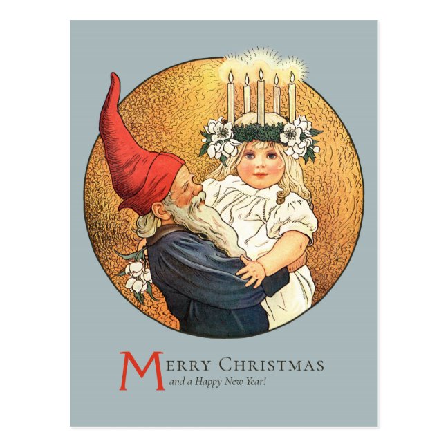 Christmas Tomte and sweet little Lucia girl CC1181 Postcard