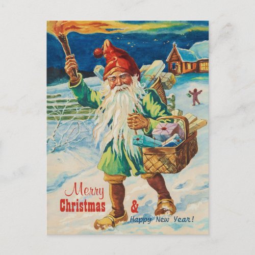 Christmas tomte with torch CC0938 Jenny Nystrm Holiday Postcard