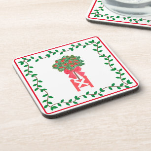 Christmas Topiaries Holly Berry tree Topiary Bev Beverage Coaster