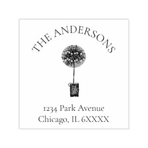 Christmas Topiary Family Name Return Address Self-inking Stamp