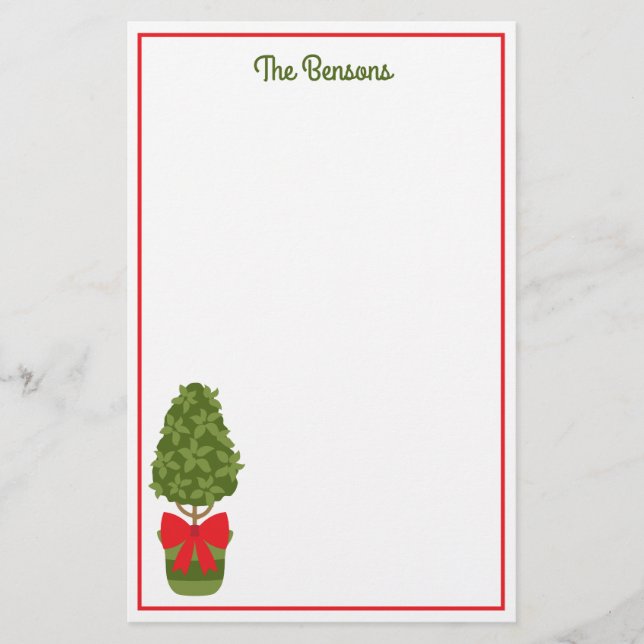 Christmas Topiary Personalized Stationery (Front)