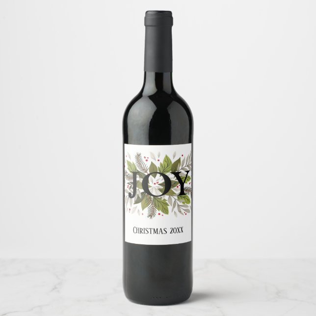 Christmas Topography JOY with Greenery Wine Label (Front)