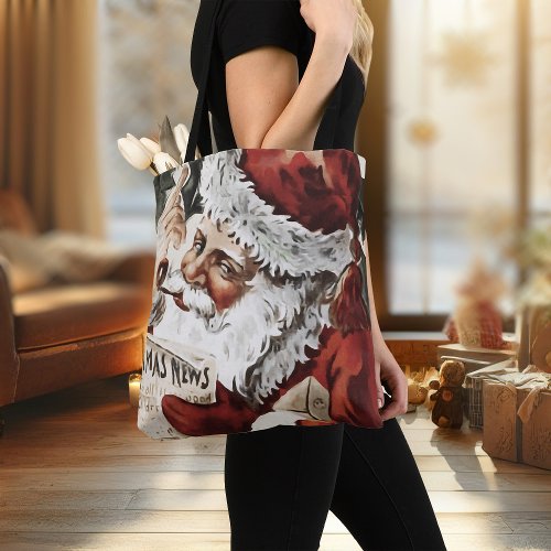 Christmas Tote Bag Vintage Santa Clause Retro Xmas