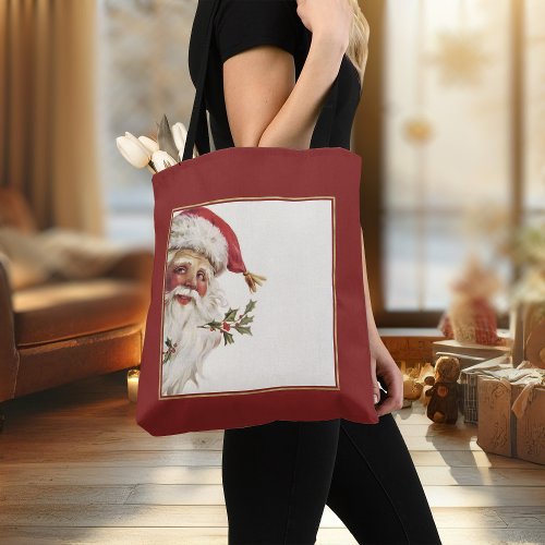Christmas Tote Bag Vintage Santa Clause Retro Xmas