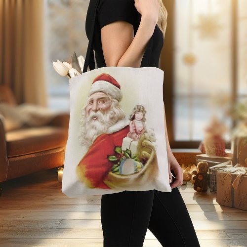 Christmas Tote Bag Vintage Santa Clause Retro Xmas