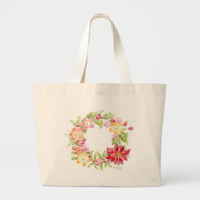 Christmas Tote Bag Watercolor Wreath (Front)