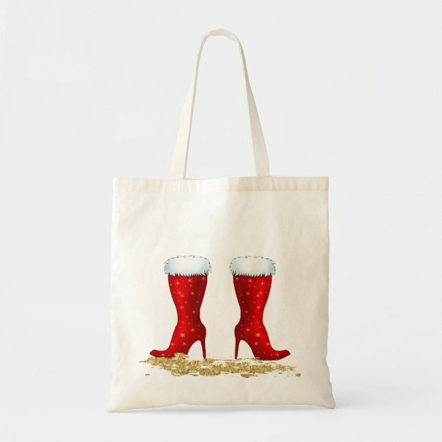 Christmas Tote with Fancy fur lined red boots (Front)