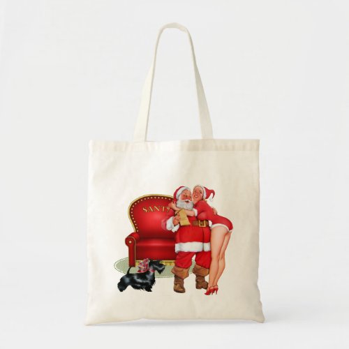 Christmas Tote with Santa Claus and Vintage Pin Up