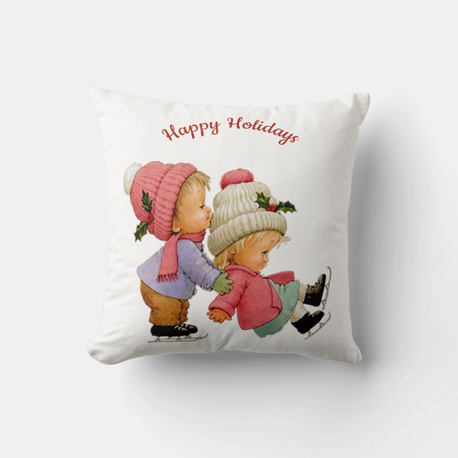 Christmas Tots with Skates Throw Pillow (Front)