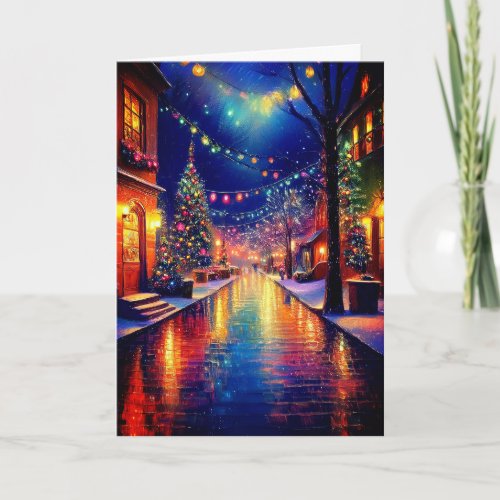 Christmas Town At Night Card