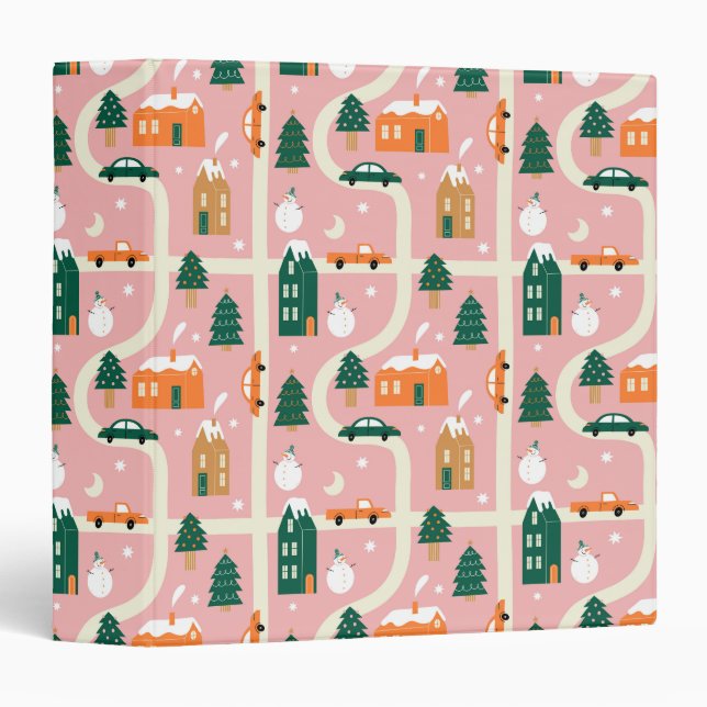 Christmas Town Holiday Map Pattern 3 Ring Binder (Front/Spine)