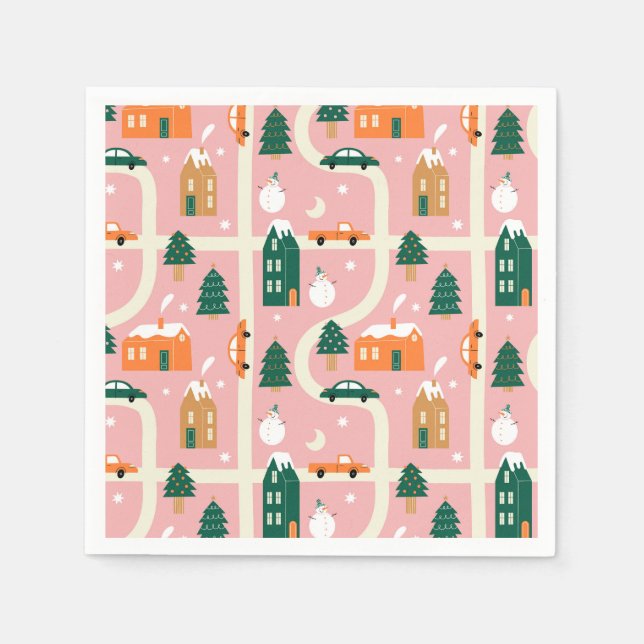 Christmas Town Holiday Map Pattern Napkins (Front)