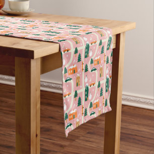 Christmas Town Holiday Map Pattern Short Table Runner