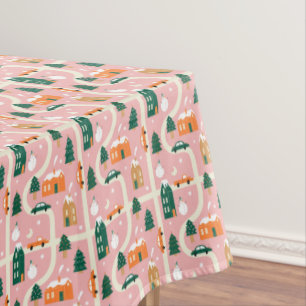 Christmas Town Holiday Map Pattern Tablecloth