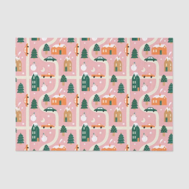 Christmas Town Holiday Map Pattern Tissue Paper (Front)
