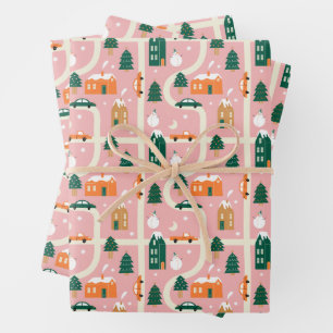 Christmas Town Holiday Map Pattern Wrapping Paper Sheets