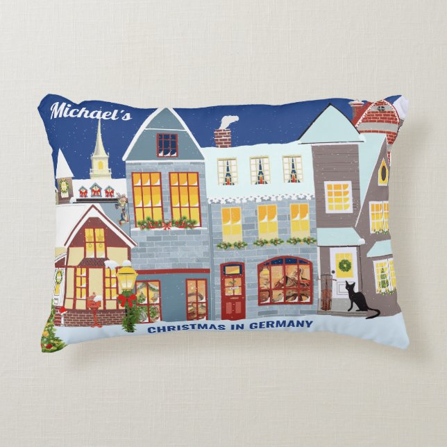 Christmas Town Winter Wonderland Houses Windows Accent Pillow (Front)