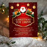 Christmas Toy Drive Charity Donation Red Santa Flyer<br><div class="desc">Announce your children's Christmas toy drive charity donation with this elegant flyer featuring a jolly Santa Claus,  colorful presents,  a red and gold banner with pine leaves and red bow,  snowy red gradient background and gold typography. Customize to your liking.</div>