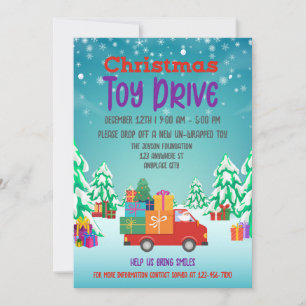 Christmas Toy Drive Red Car Presents Charity Invitation