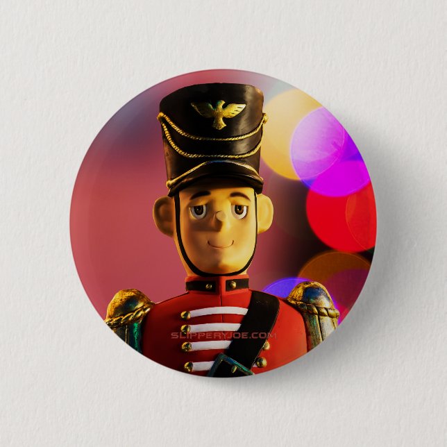 Christmas toy soldier figurine SlipperyJoe gay pri Button (Front)