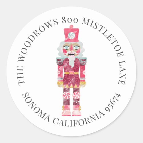 Christmas Toy Soldier Watercolor Return Address Classic Round Sticker
