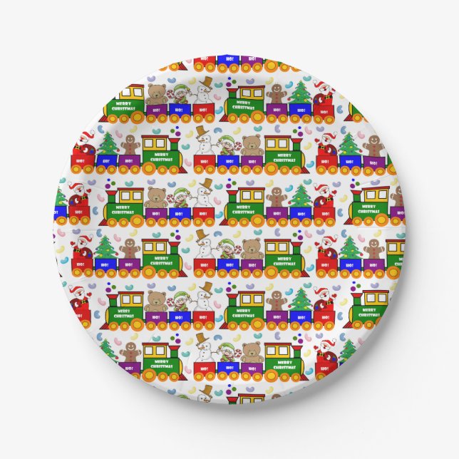Christmas Toy Train Pattern Paper Plates (Front)