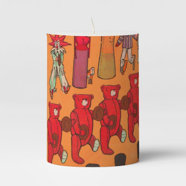 Christmas Toy Vintage Children Play Pillar Candle (Front)