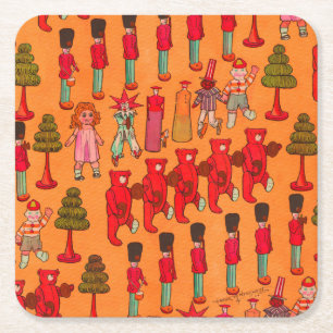 Christmas Toy Vintage Children Play Square Paper Coaster