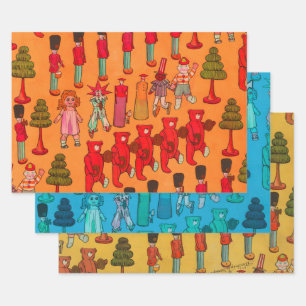 Christmas Toy Vintage Children Play Wrapping Paper Sheets