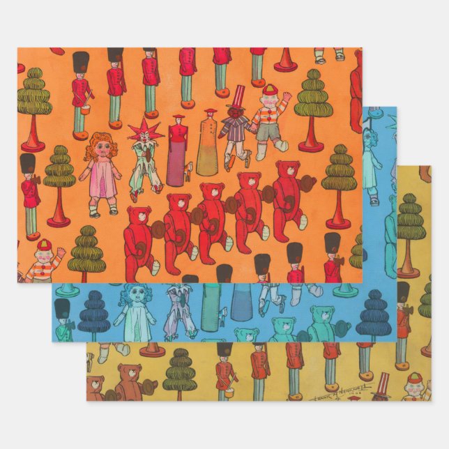 Christmas Toy Vintage Children Play Wrapping Paper Sheets (Set)