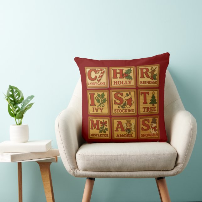 Christmas Toy Wooden Blocks Throw Pillow (Chair)
