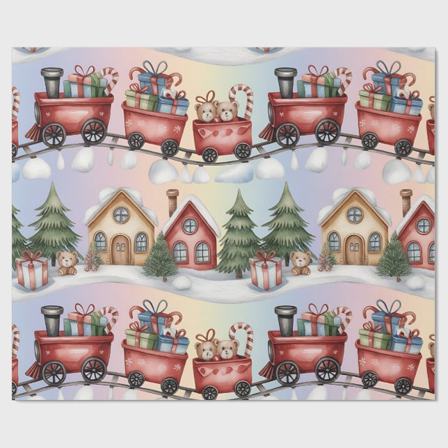 Christmas Toyland & Trains Wrapping Paper for Kids (Flat)