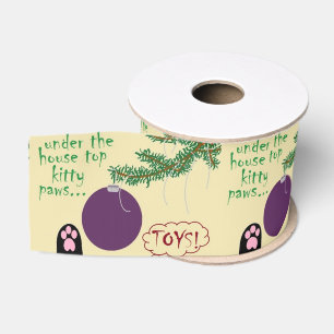 Christmas Toys! Kitty Paw Ornament On Tree Branch Grosgrain Ribbon