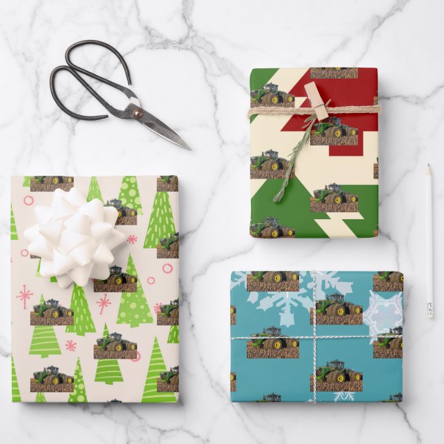 Christmas Tractor Farm Equipment  Wrapping Paper Sheets (Front)