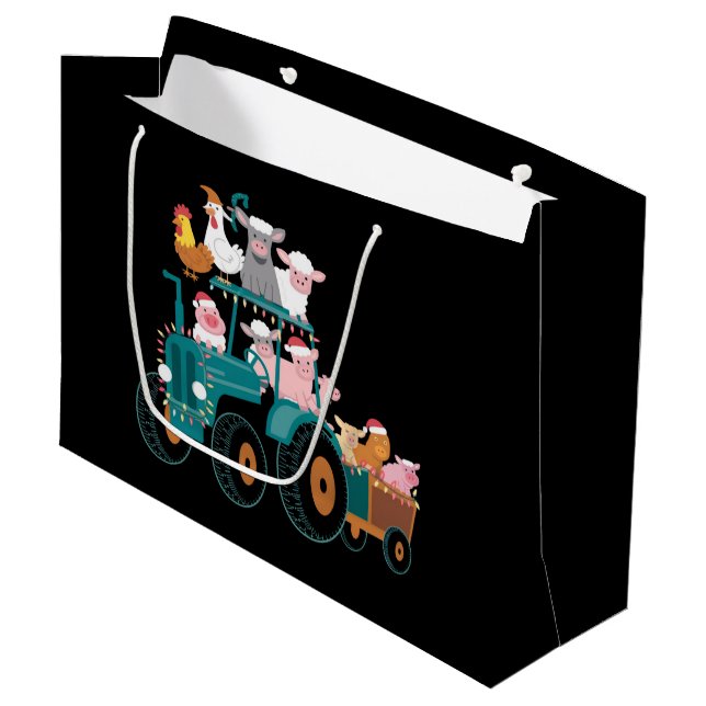 Christmas Tractor Farm Funny Holiday  Large Gift Bag (Front Angled)