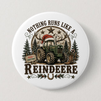 Christmas Tractor Reindeer Button
