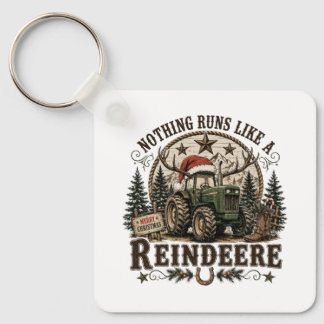 Christmas Tractor Reindeer Keychain