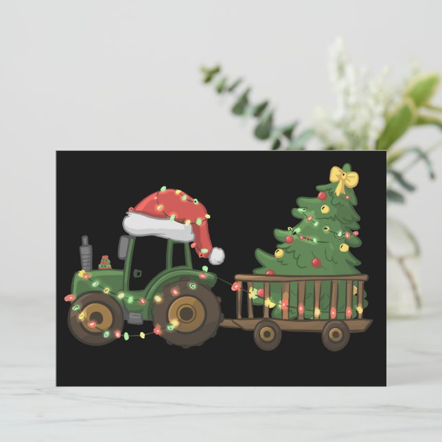 Christmas Tractor With Tree Farmer Farm Holiday Card (Standing Front)