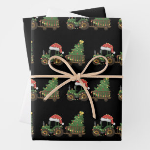 Christmas Tractor With Tree Farmer Farm Wrapping Paper Sheets