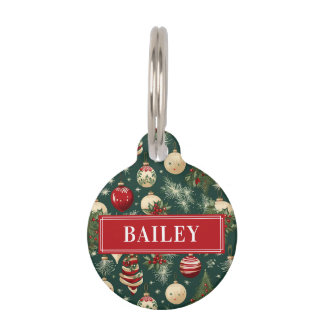 Christmas Traditional Custom Dog Name Round Pet ID Tag