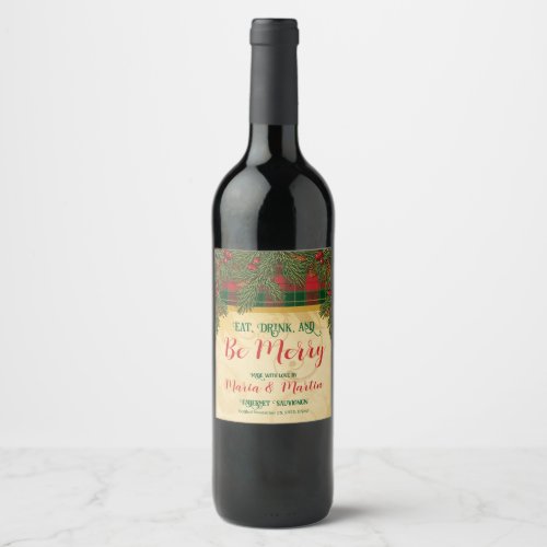 Christmas Traditional Eat Drink Be Merry Wine Label
