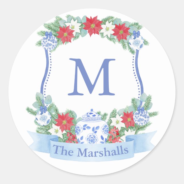 Christmas Traditional Monogram Crest Envelope Seal (Front)