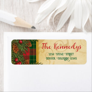 Christmas Traditional Plaid Tartan Address Label