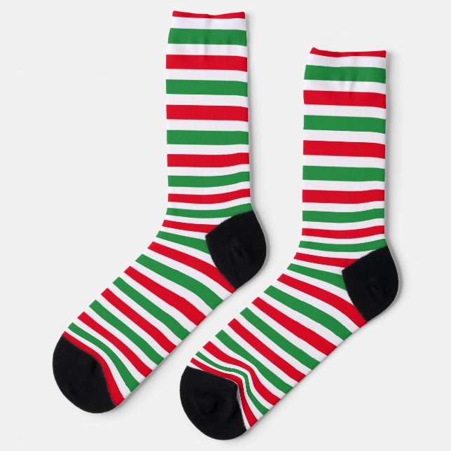 Christmas Traditional Red Green and White Striped Socks (Left)