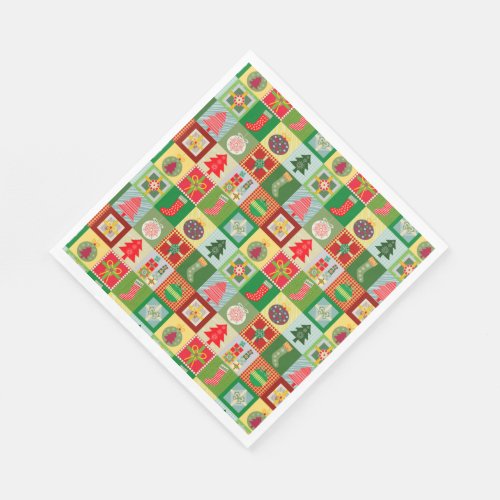 Christmas Traditional Red Green Quilting Pattern  Napkins